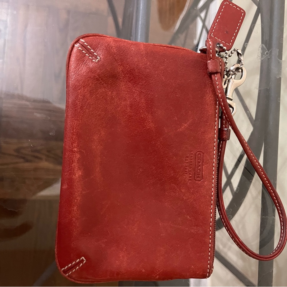 Coach red leather wristlet